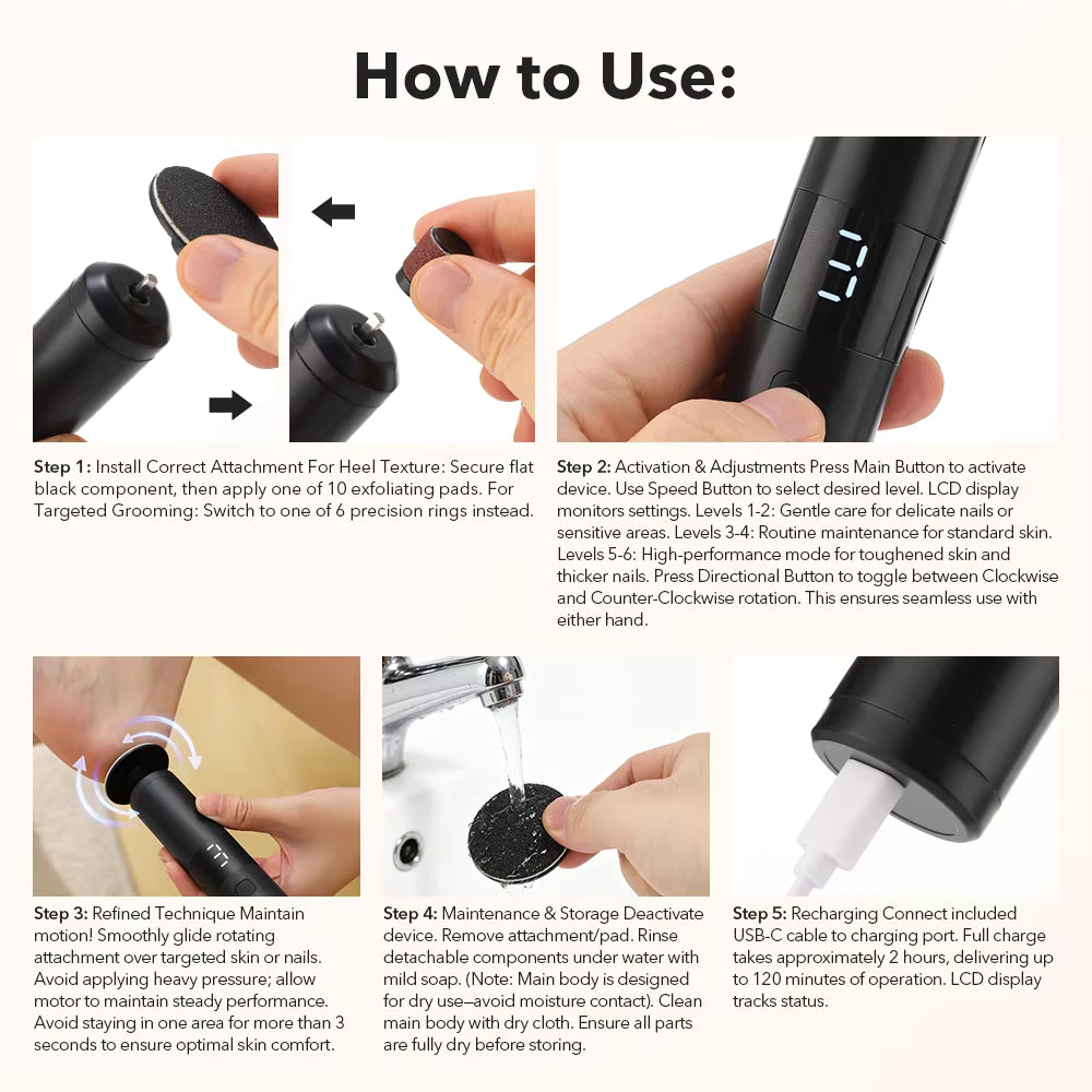 Professional 2-in-1 Rechargeable Electric Foot Callus Remover & Nail Care Grinder