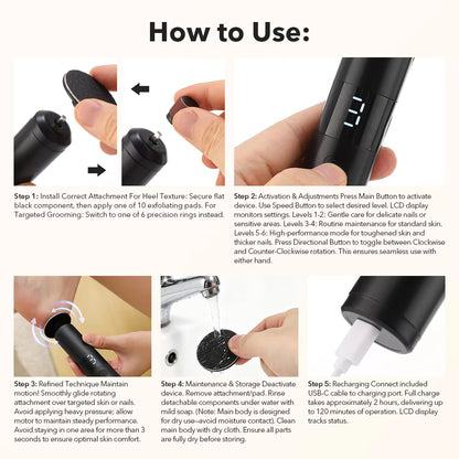 Professional 2-in-1 Rechargeable Electric Foot Callus Remover & Nail Care Grinder